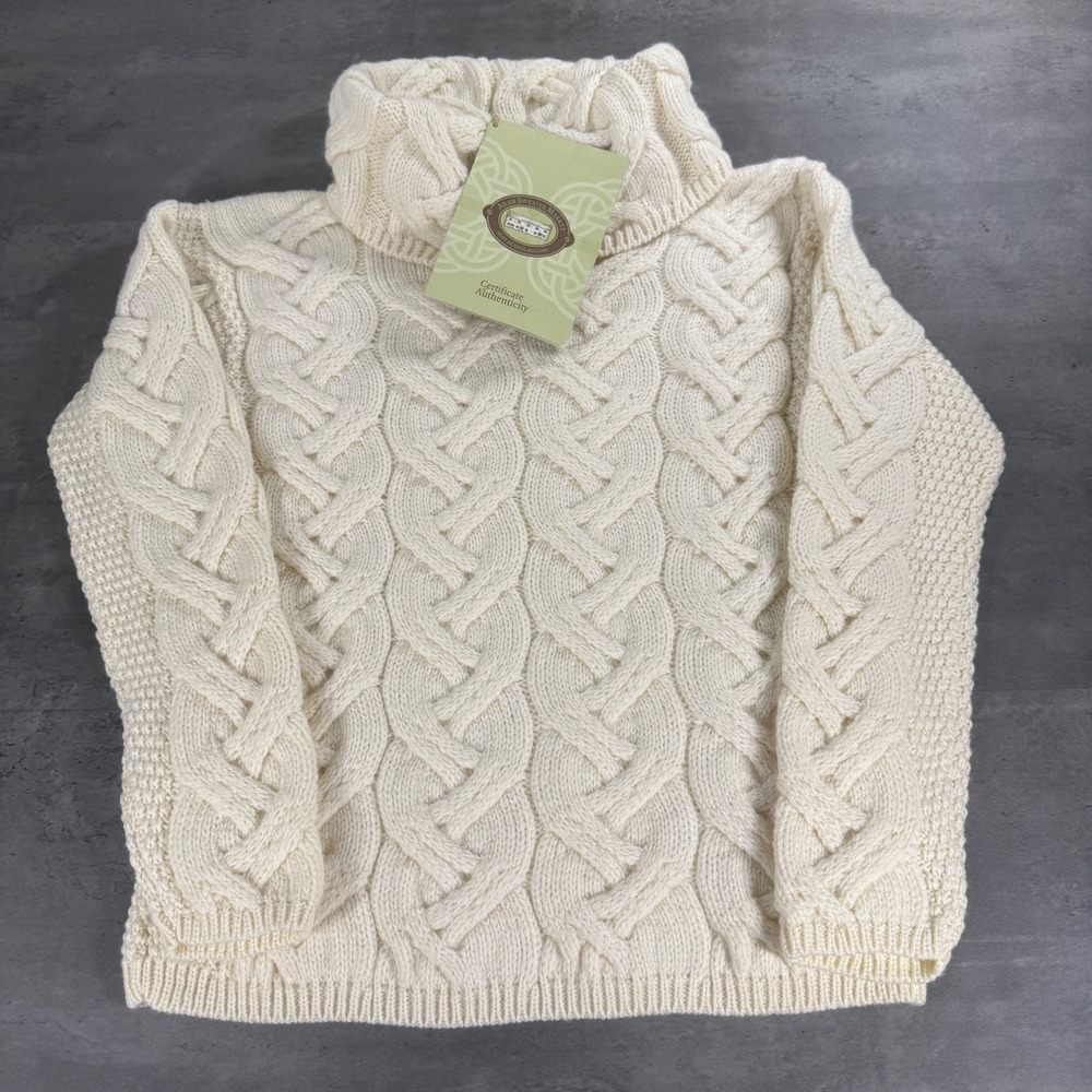 Aran Sweater Market Cowl Neck Sweater XS Cream Wool Chunky Cable Knit Ireland